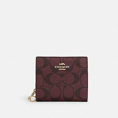 COACH C3309 Snap Wallet In Signature Canvas Gold/Oxblood-Multi