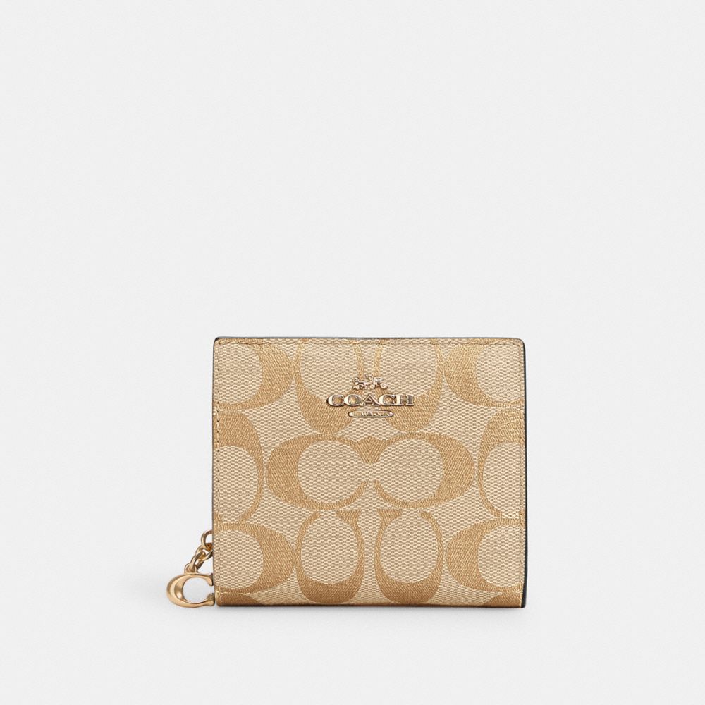 COACH C3309 Snap Wallet In Signature Canvas GOLD/LT KHAKI/LT SADDLE