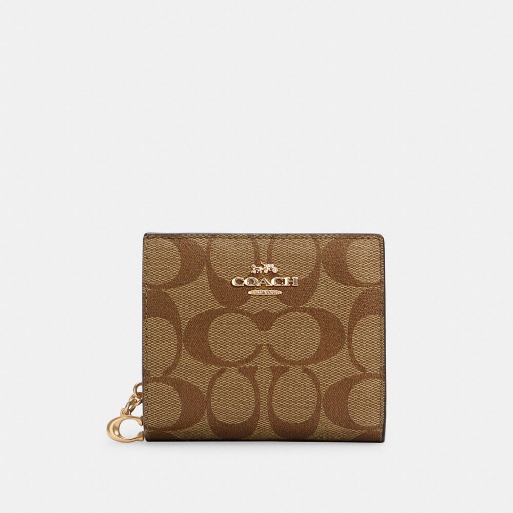 COACH SNAP WALLET IN SIGNATURE CANVAS - IM/KHAKI REDWOOD - C3309