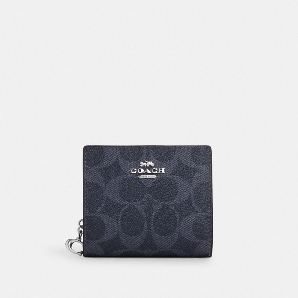 COACH C3309 Snap Wallet In Signature Canvas Silver/Denim/Midnight Navy