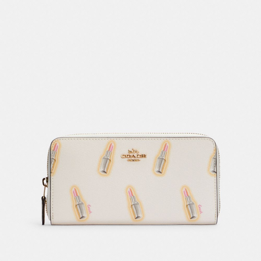 COACH ACCORDION ZIP WALLET WITH LIPSTICK PRINT - IM/CHALK MULTI - C3313