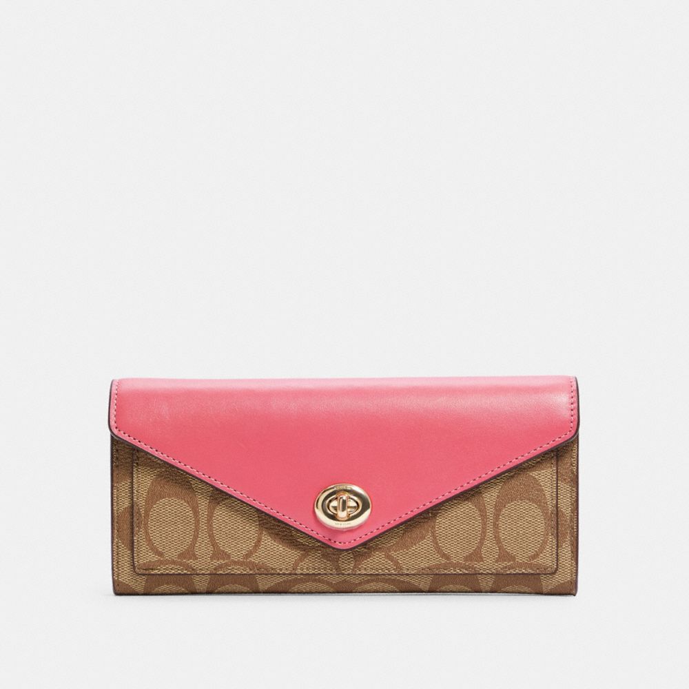 COACH C3315 ENVELOPE WALLET IN SIGNATURE CANVAS IM/KHAKI/FUCHSIA