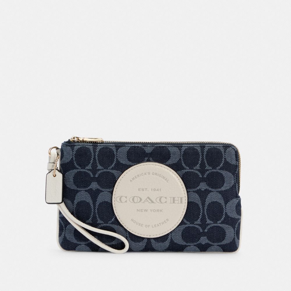 DEMPSEY DOUBLE ZIP WALLET IN SIGNATURE JACQUARD WITH PATCH - IM/DENIM MULTI - COACH C3318