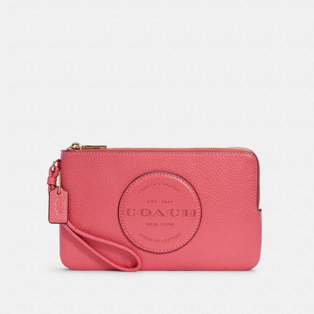 DEMPSEY DOUBLE ZIP WALLET WITH PATCH - IM/FUCHSIA - COACH C3319