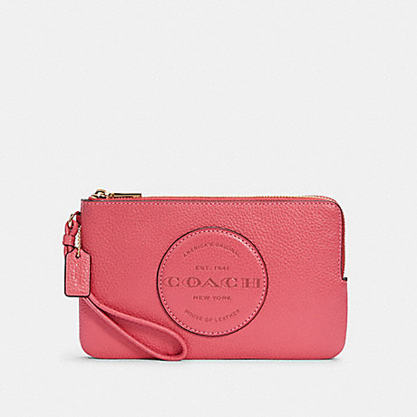 COACH DEMPSEY DOUBLE ZIP WALLET WITH PATCH - IM/FUCHSIA - C3319