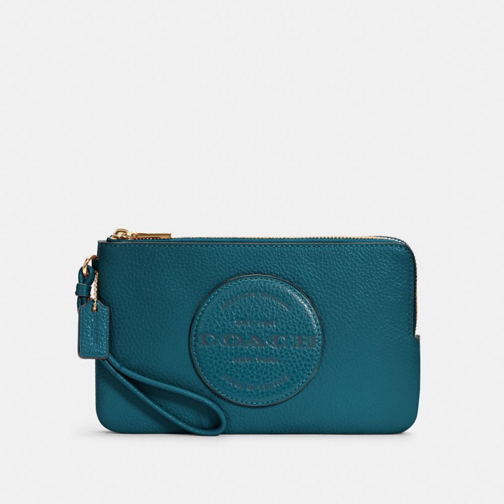 DEMPSEY DOUBLE ZIP WALLET WITH PATCH - IM/TEAL INK - COACH C3319