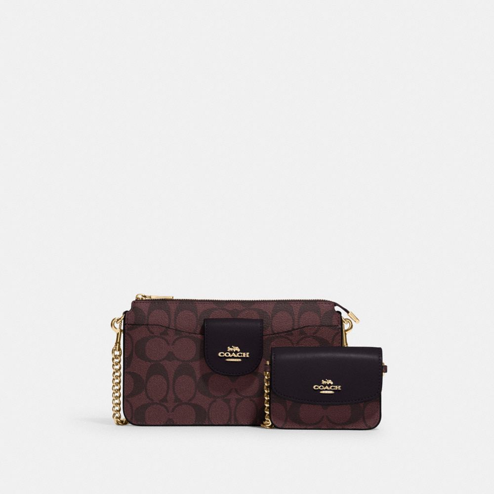 Poppy Crossbody With Card Case In Signature Canvas - C3328 - Gold/Oxblood Multi