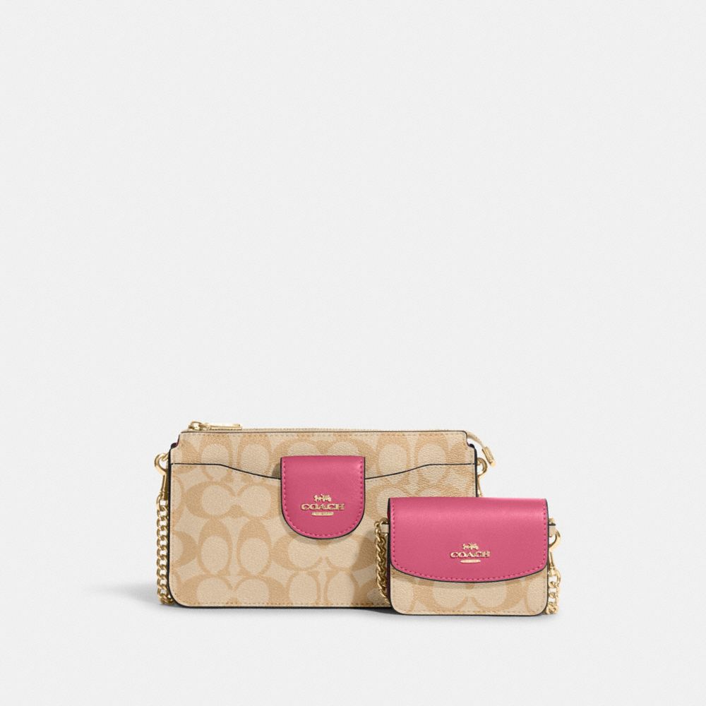 COACH C3328 Poppy Crossbody With Card Case In Signature Canvas IM/LIGHT KHAKI/PETUNIA