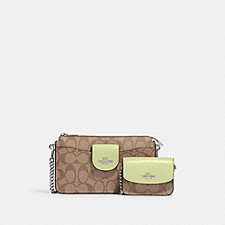 Poppy Crossbody With Card Case In Signature Canvas - C3328 - Silver/Khaki/Pale Lime