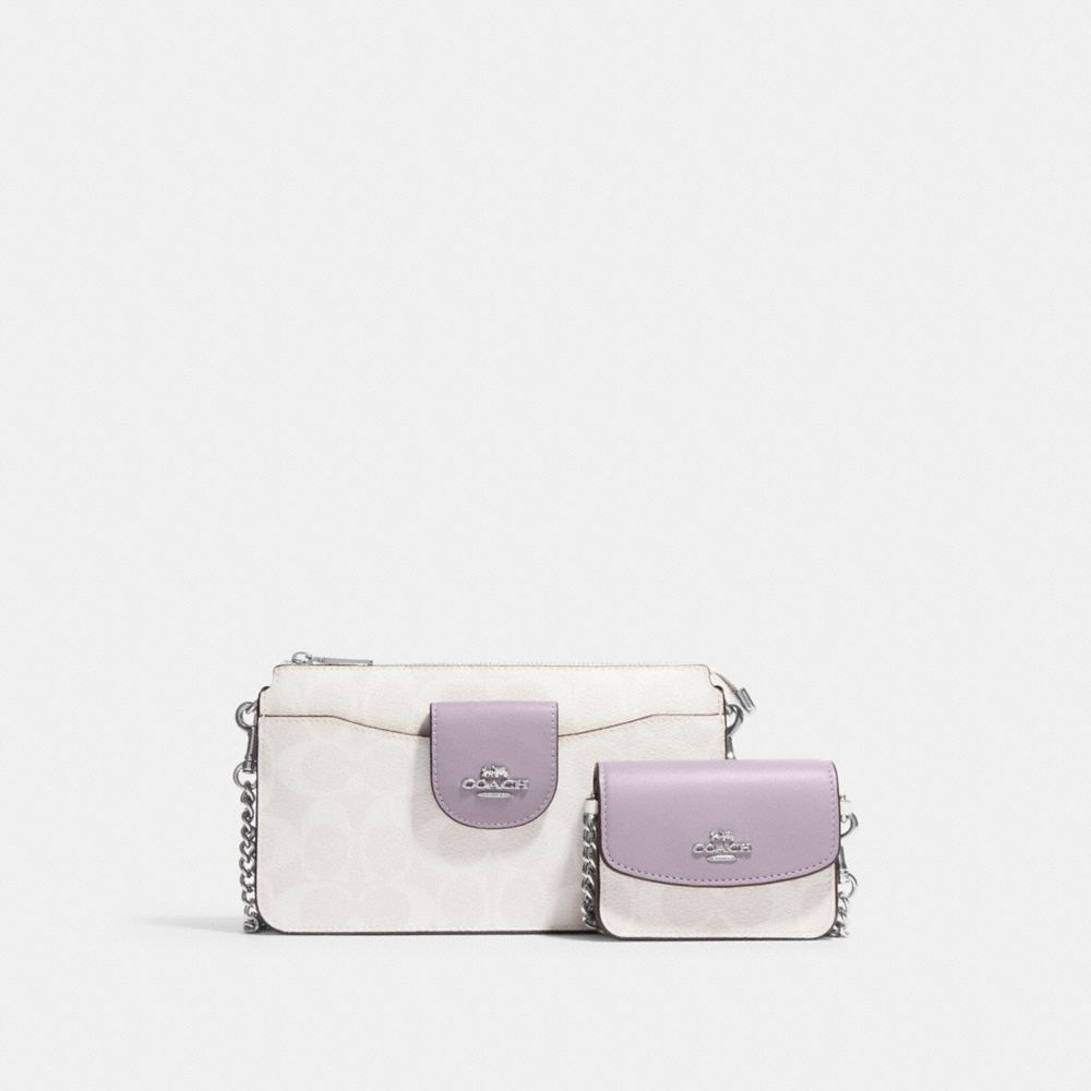 Poppy Crossbody With Card Case In Signature Canvas - C3328 - Silver/Chalk/Mist