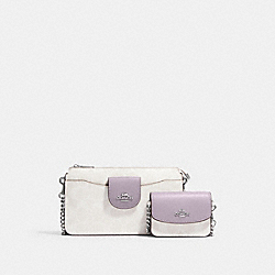 Poppy Crossbody With Card Case In Signature Canvas - C3328 - Silver/Chalk/Mist
