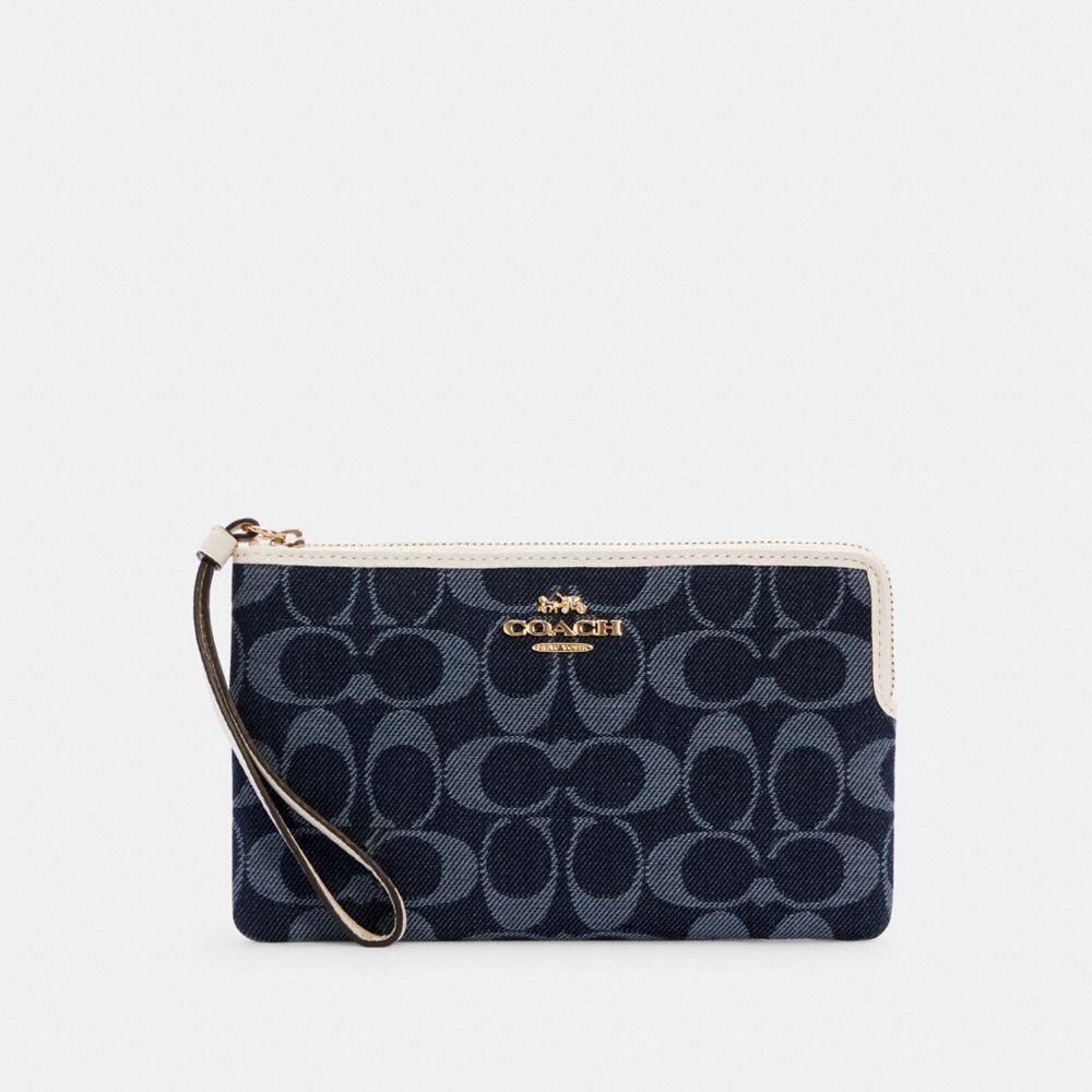 COACH C3335 LARGE CORNER ZIP WRISTLET IN SIGNATURE JACQUARD IM/DENIM MULTI