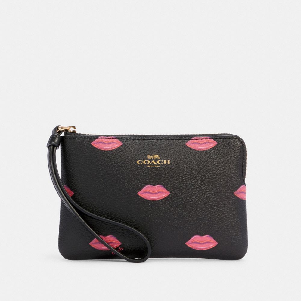 CORNER ZIP WRISTLET WITH LIPS PRINT - IM/BLACK MULTI - COACH C3337