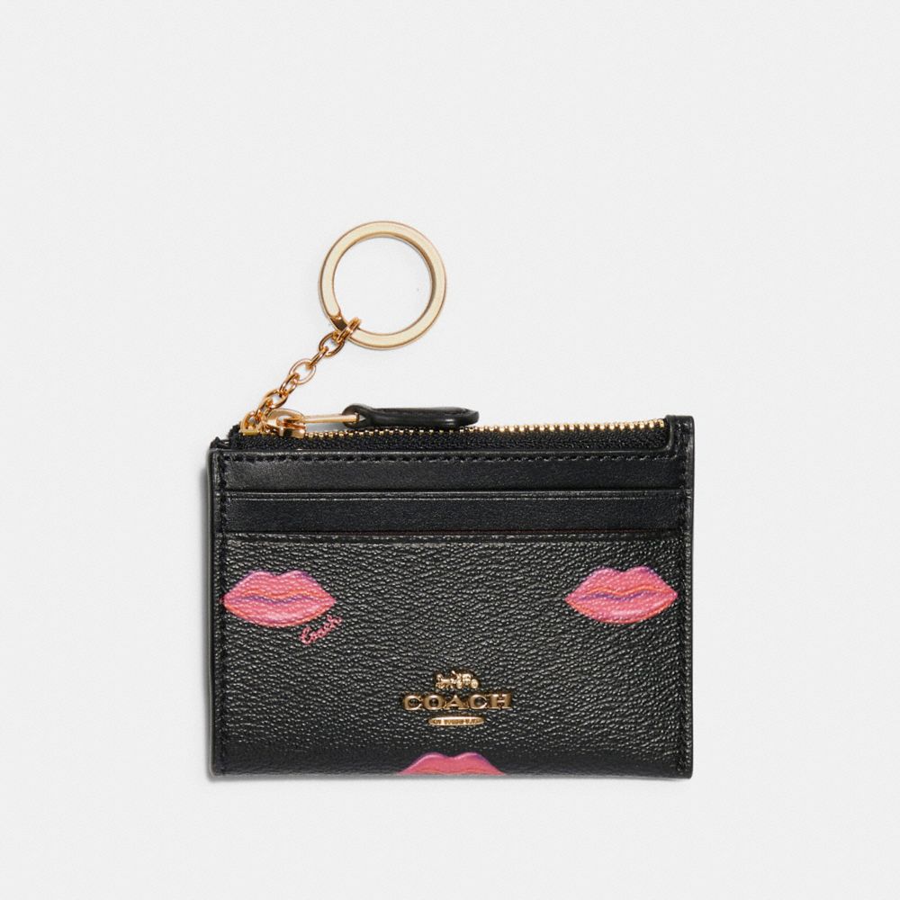 COACH C3344 Mini Skinny Id Case With Lips Print IM/BLACK MULTI