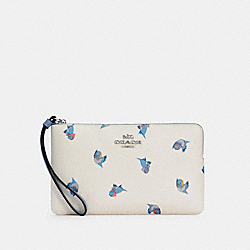 DISNEY X COACH LARGE CORNER ZIP WRISTLET WITH CINDERELLA FLYING BIRDS PRINT - C3359 - SV/CHALK MULTI