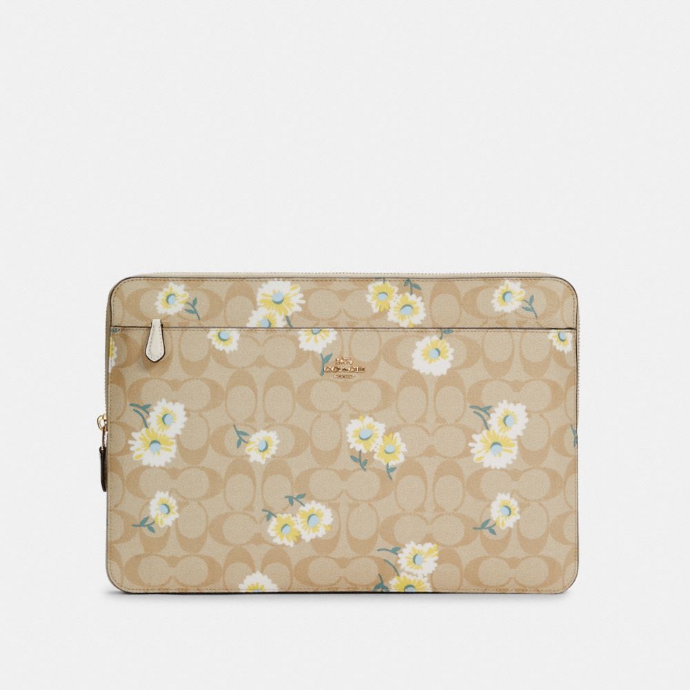 COACH LAPTOP SLEEVE IN SIGNATURE CANVAS WITH DAISY PRINT - IM/LIGHT KHAKI CHALK MULTI - C3365