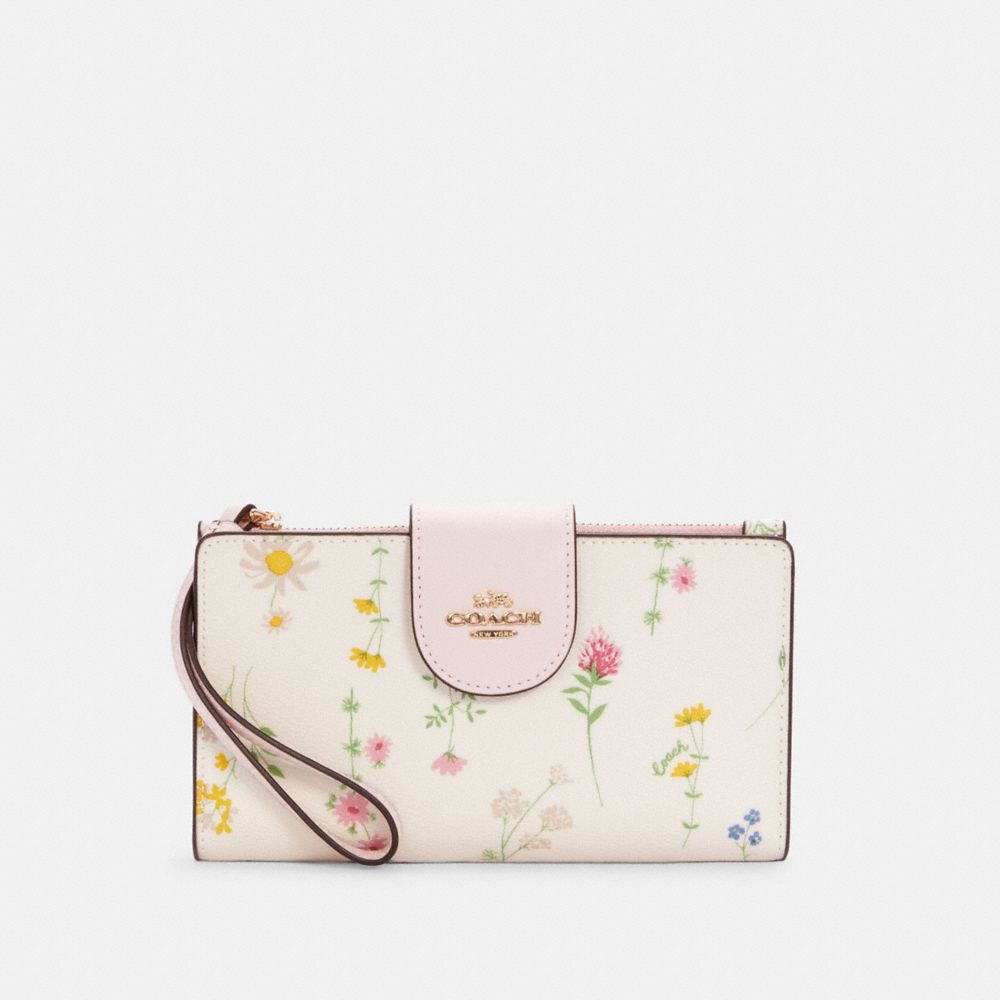 COACH C3371 TECH PHONE WALLET WITH SPACED WILDFLOWER IM/CHALK MULTI