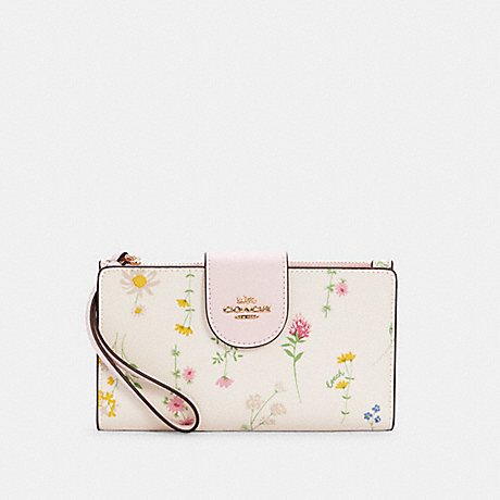 COACH TECH PHONE WALLET WITH SPACED WILDFLOWER - IM/CHALK MULTI - C3371