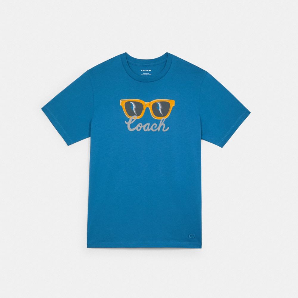 SUNGLASSES GRAPHIC T-SHIRT - BRIGHT MINERAL BLUE - COACH C3395