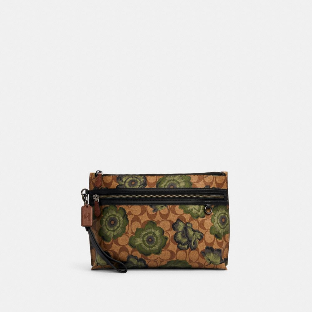 COACH CARRYALL POUCH IN SIGNATURE CANVAS WITH KAFFE FASSETT PRINT - QB/KHAKI GREEN BLACK MULTI - C3402