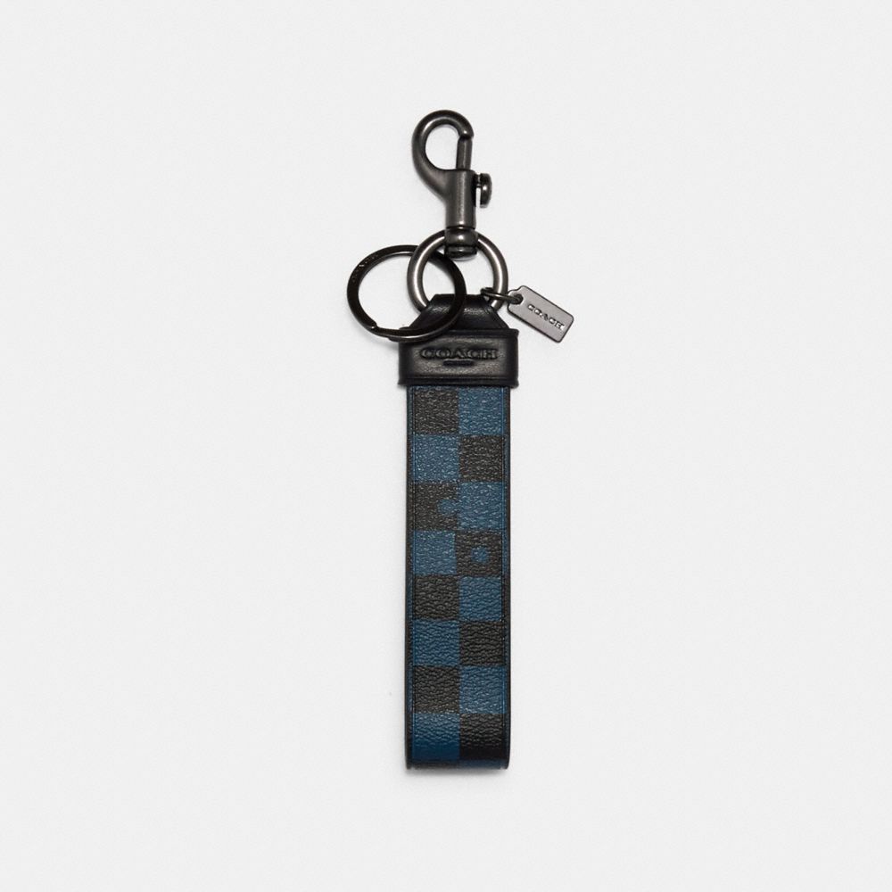 COACH C3409 Large Loop Key Fob With Checker Print QB/TRUE BLUE MULTI