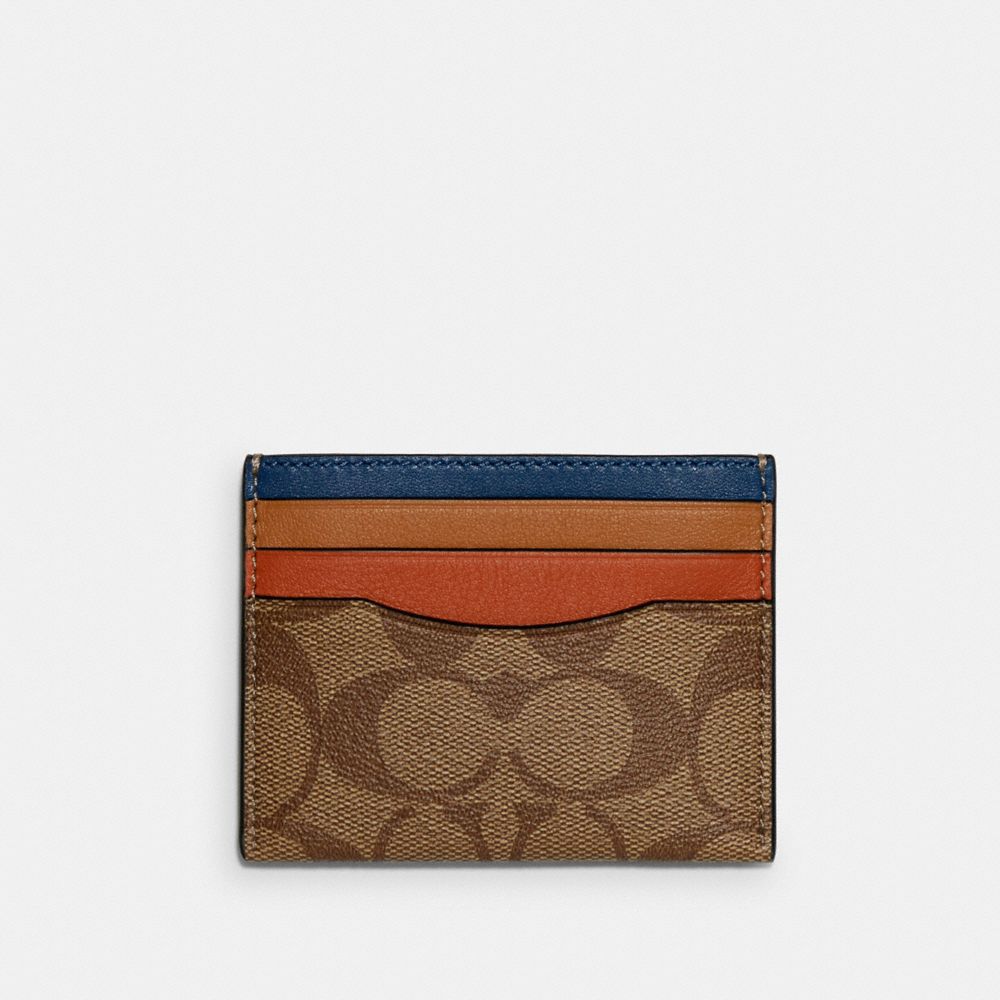 COACH C3413 SLIM CARD CASE IN COLORBLOCK SIGNATURE CANVAS QB/KHAKI-MULTI