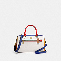 Rowan Satchel In Colorblock - C3428 - Gold/Chalk Electric Red Multi