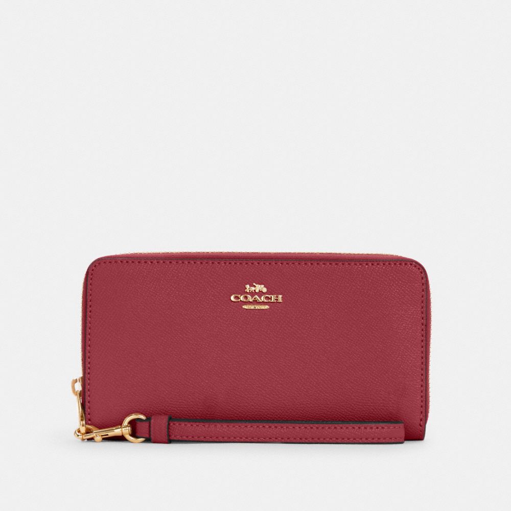 COACH C3441 - Long Zip Around Wallet GOLD/CHERRY