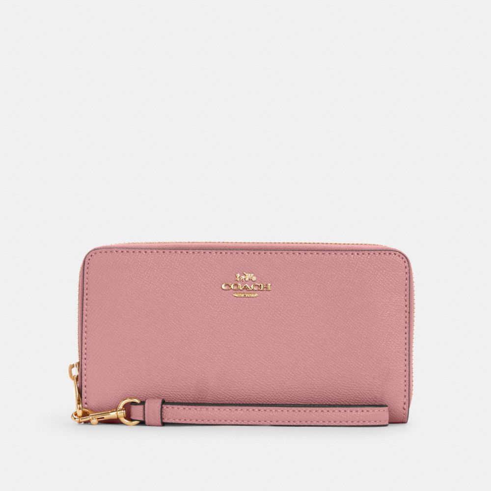 COACH Long Zip Around Wallet - GOLD/TRUE PINK - C3441