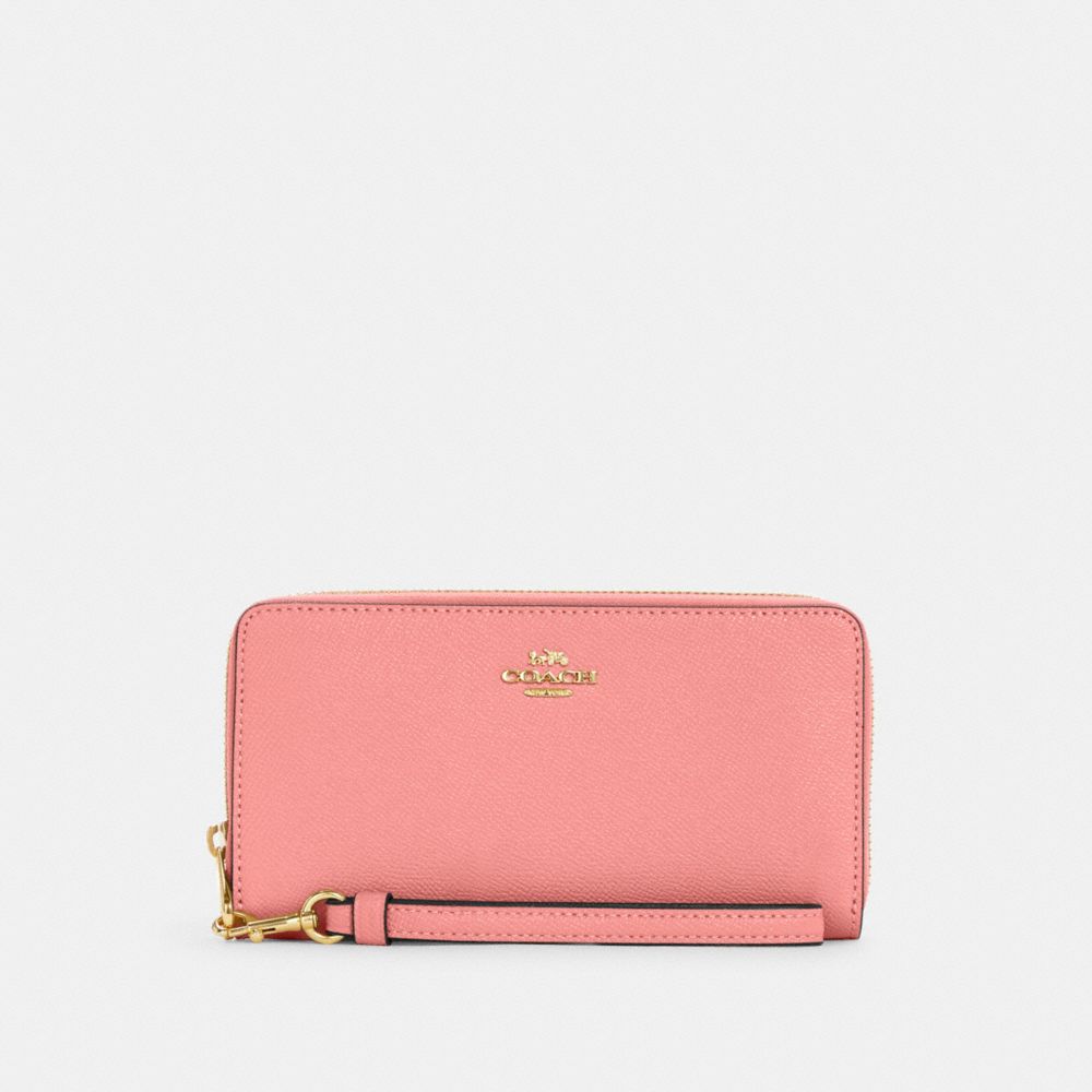 COACH C3441 Long Zip Around Wallet GOLD/CANDY PINK