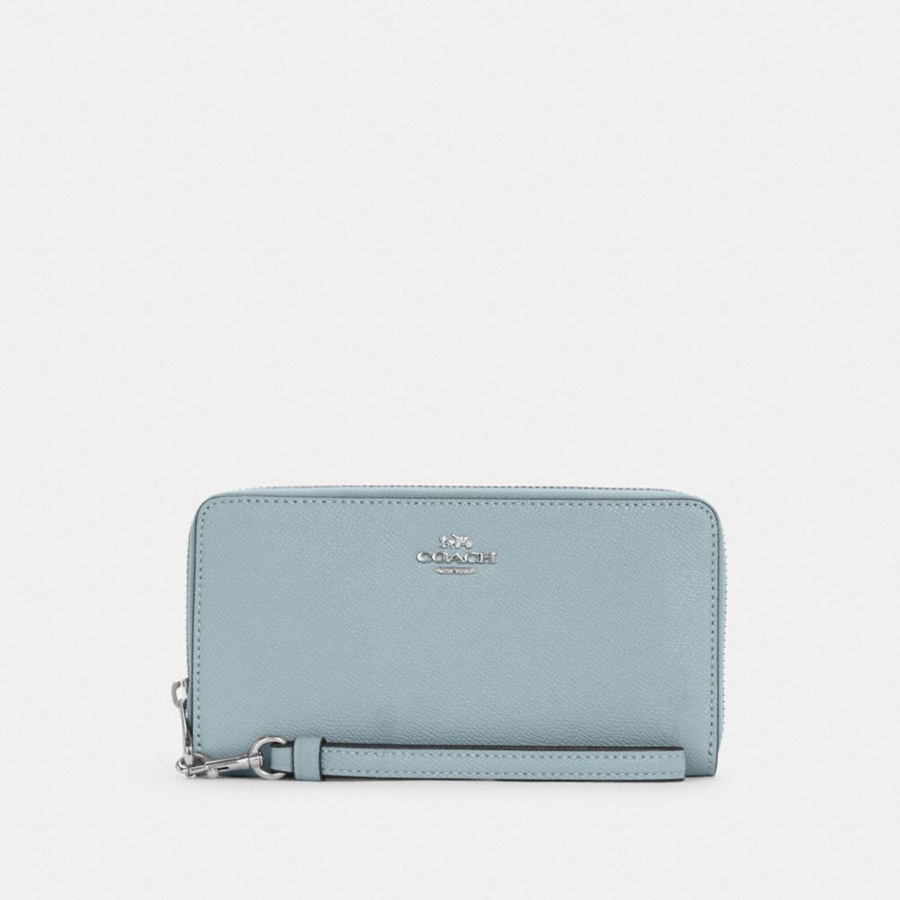 COACH C3441 Long Zip Around Wallet SILVER/POWDER BLUE