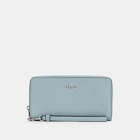 COACH C3441 Long Zip Around Wallet Silver/POWDER BLUE