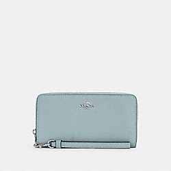 COACH C3441 Long Zip Around Wallet SILVER/POWDER BLUE