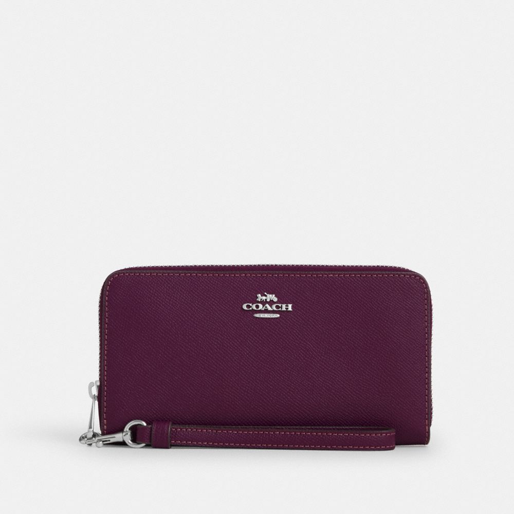 COACH C3441 Long Zip Around Wallet SILVER/PLUM