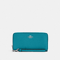 COACH C3441 Long Zip Around Wallet SILVER/TEAL