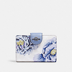 COACH C3453 Medium Corner Zip Wallet In Signature Canvas With Kaffe Fassett Print SV/CHALK MULTI/PERIWINKLE