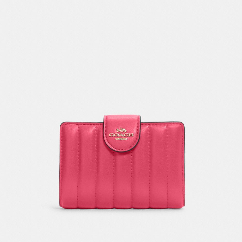 COACH C3454 Medium Corner Zip Wallet With Quilting GOLD/BOLD PINK