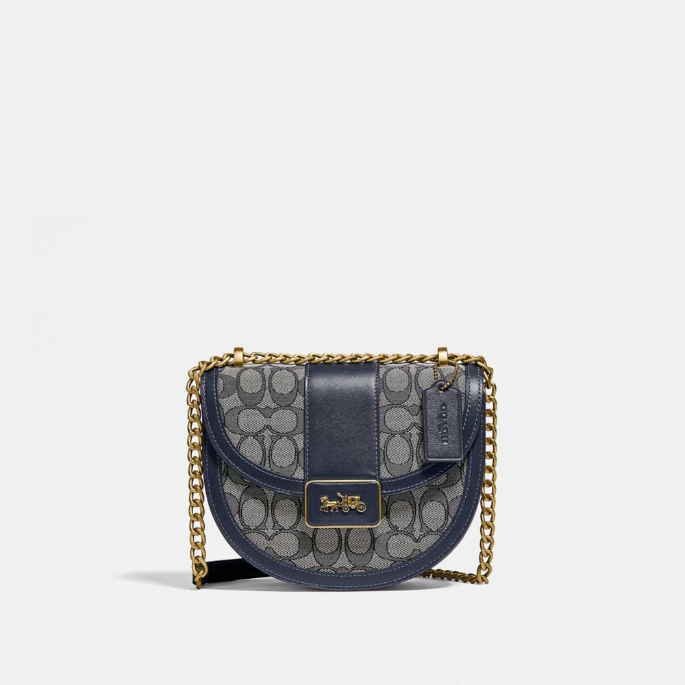 COACH C3464 Alie Saddle Bag In Signature Jacquard Brass/Navy Midnight Navy