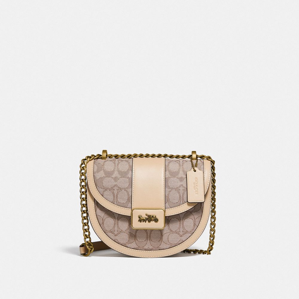 Alie Saddle Bag In Signature Jacquard - C3464 - Brass/Stone Ivory