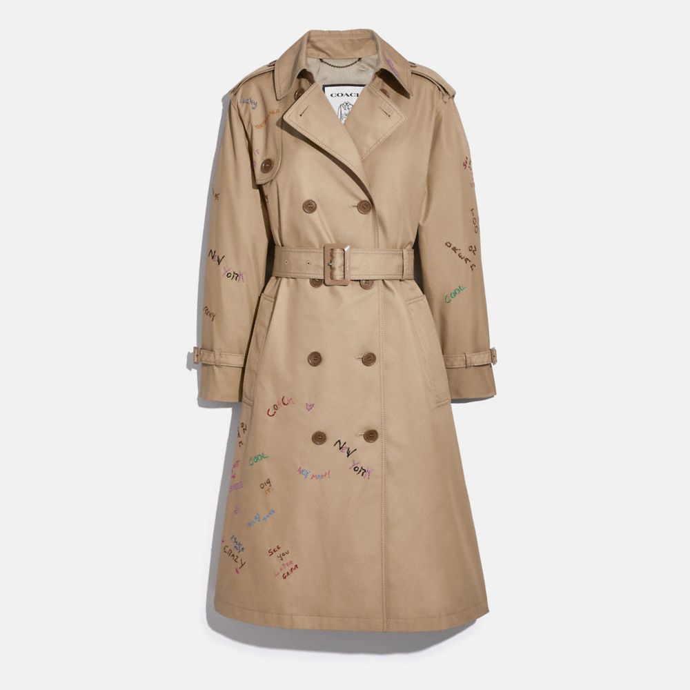 C3539 - Embroidered Cotton Trench In Organic Cotton And Recycled Polyester Classic Khaki