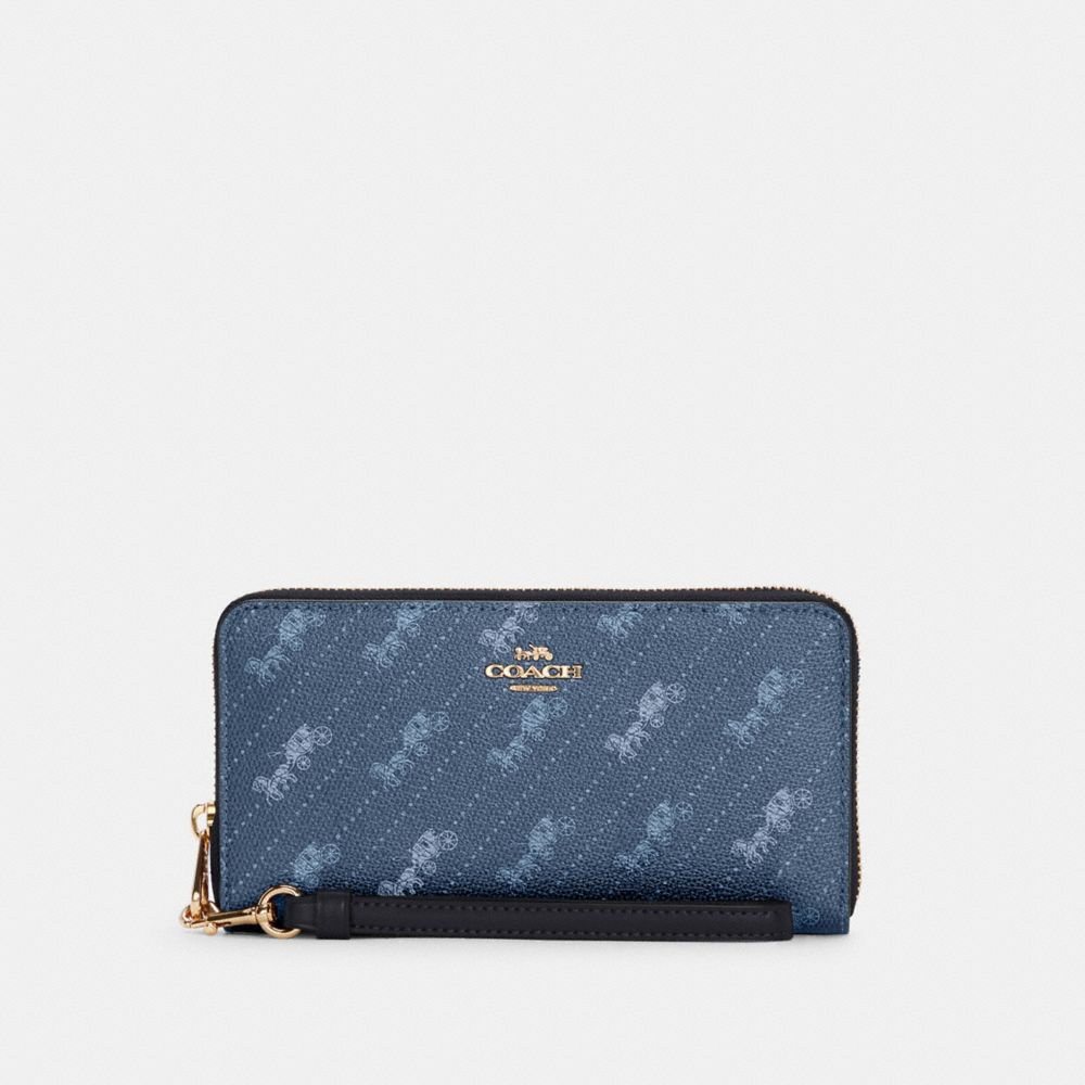LONG ZIP AROUND WALLET WITH HORSE AND CARRIAGE DOT PRINT - C3547 - IM/DENIM