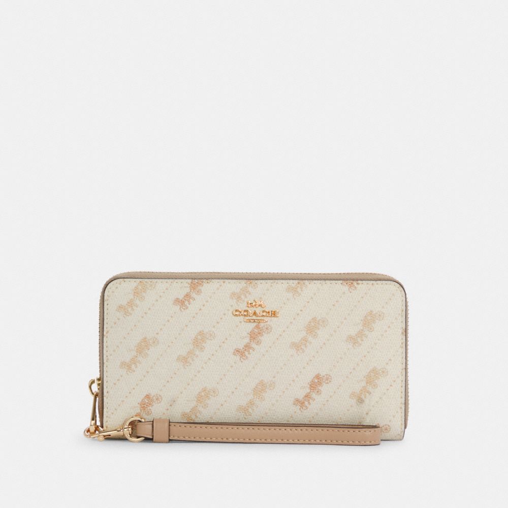 COACH C3547 Long Zip Around Wallet With Horse And Carriage Dot Print IM/CREAM