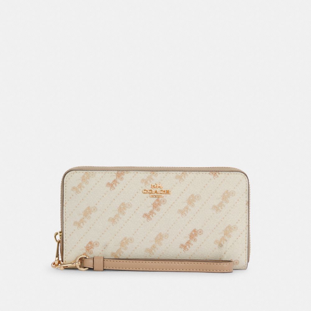 COACH C3547 LONG ZIP AROUND WALLET WITH HORSE AND CARRIAGE DOT PRINT IM/CREAM