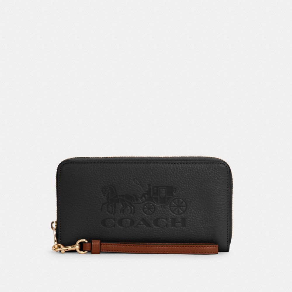 COACH LONG ZIP AROUND WALLET WITH HORSE AND CARRIAGE - IM/BLACK/REDWOOD - C3548