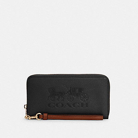 COACH LONG ZIP AROUND WALLET WITH HORSE AND CARRIAGE - IM/BLACK/REDWOOD - C3548