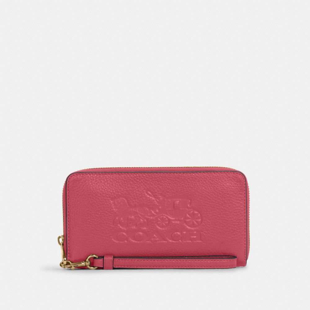 Long Zip Around Wallet With Horse And Carriage - C3548 - GOLD/STRAWBERRY HAZE