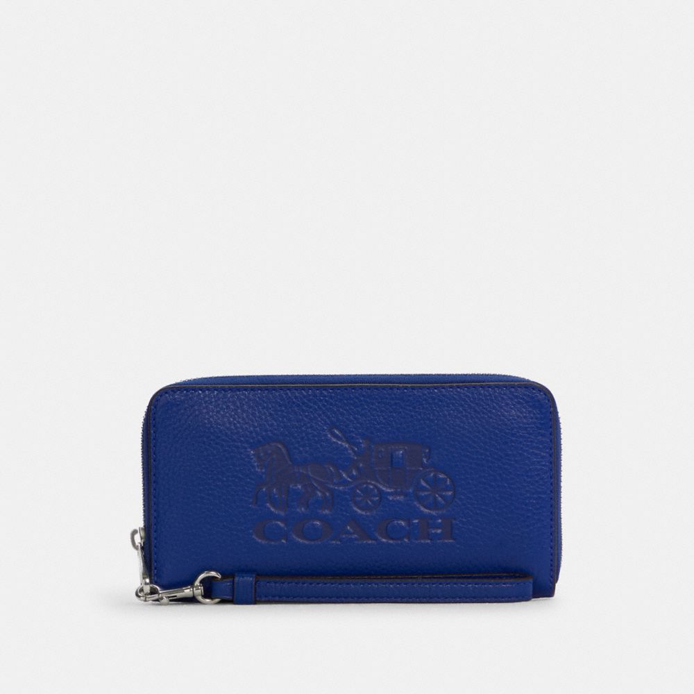Long Zip Around Wallet With Horse And Carriage - C3548 - SILVER/SPORT BLUE