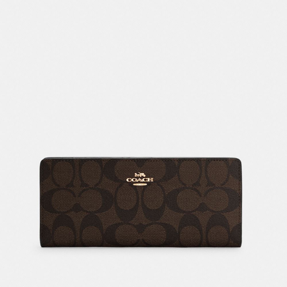 COACH SLIM WALLET IN SIGNATURE CANVAS - IM/BROWN BLACK - C3549