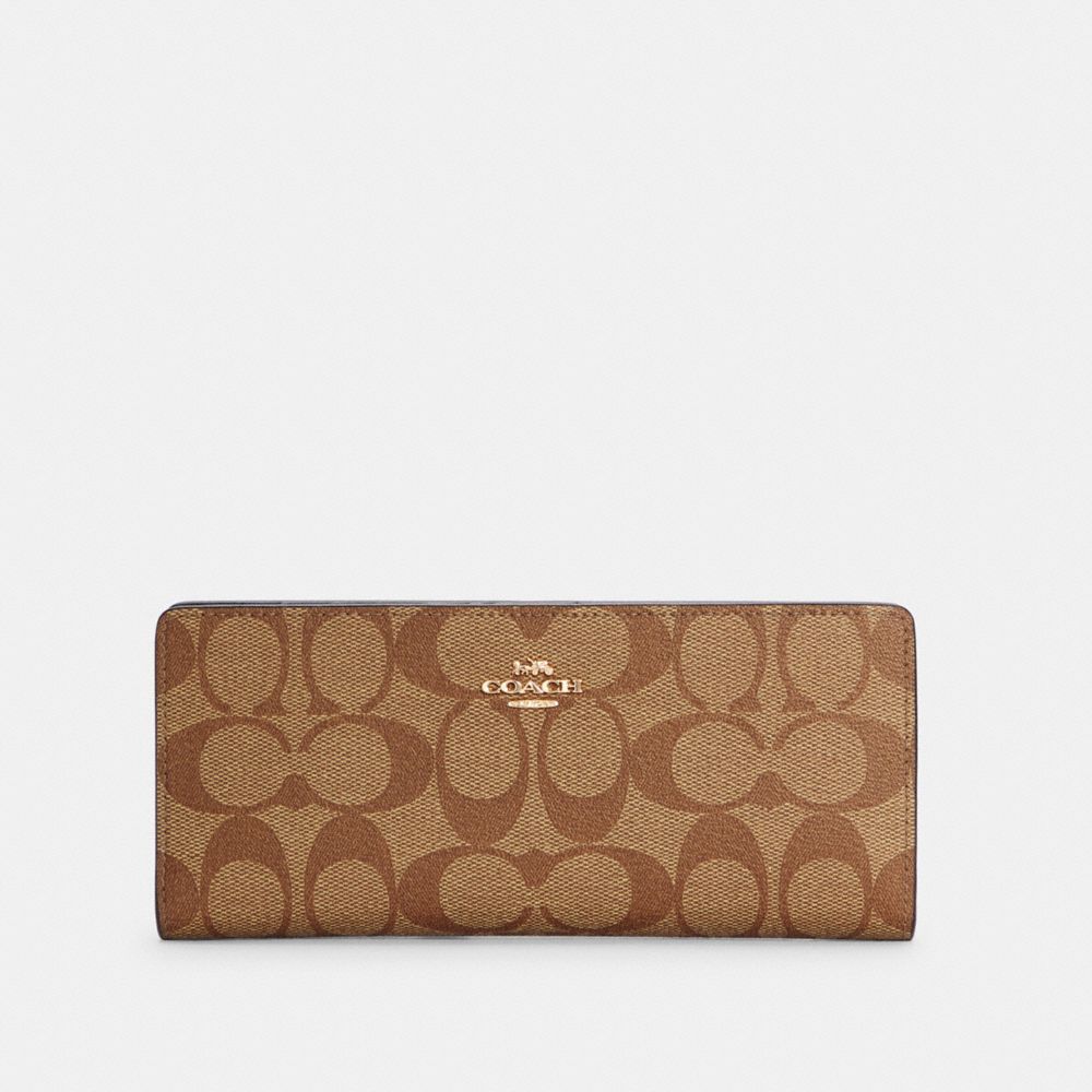COACH C3549 Slim Wallet In Signature Canvas IM/KHAKI/BLACK