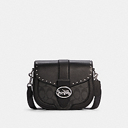 Georgie Saddle Bag In Colorblock Signature Canvas With Rivets - SILVER/GRAPHITE/BLACK MULTI - COACH C3593